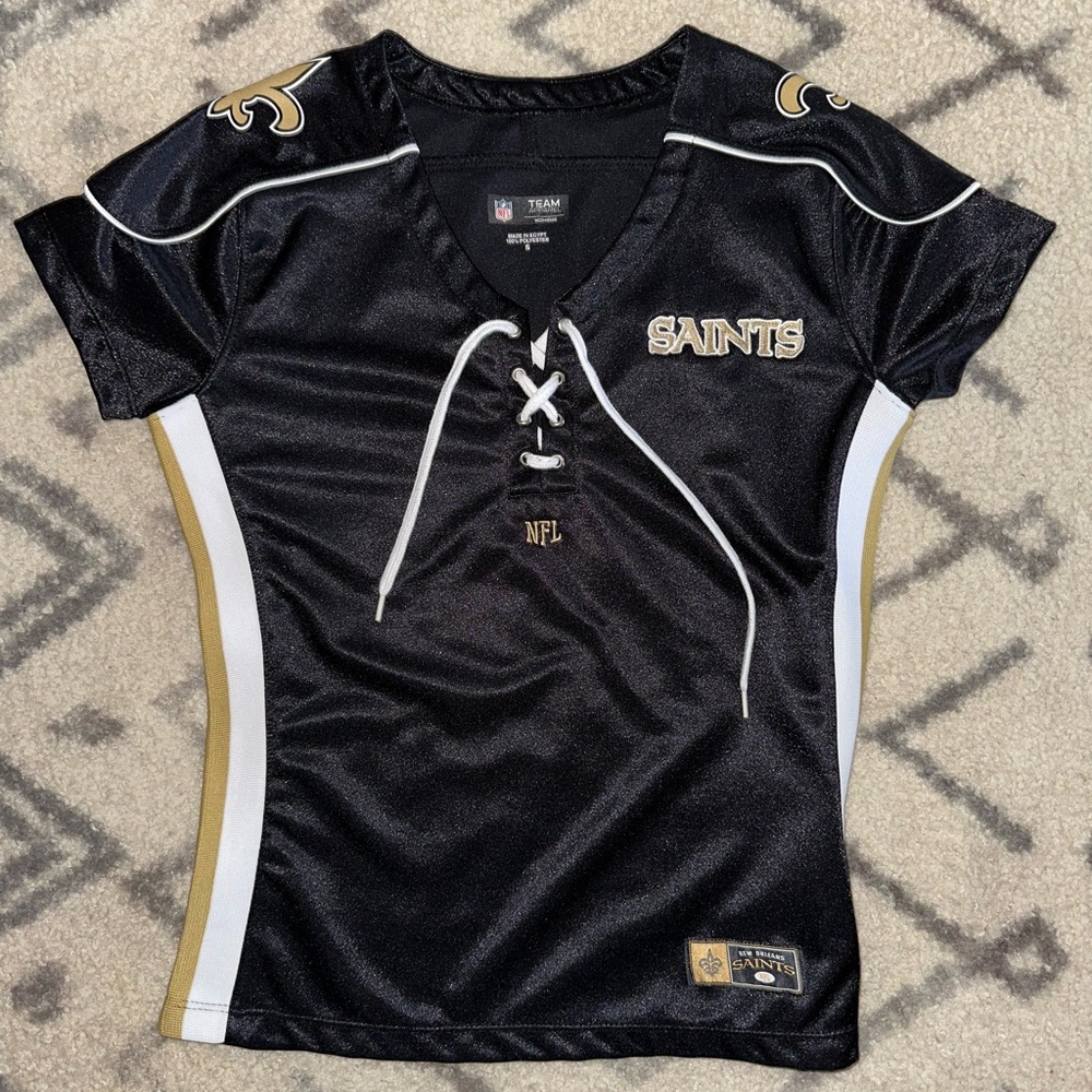 NFL Saints Women's Black and Gold Lace-Up Jersey